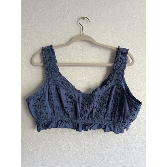 American Eagle Crop Tank Top Blue Embroidered Floral Eyelet Cotton Sz XL Y2K - Picture 2 of 5